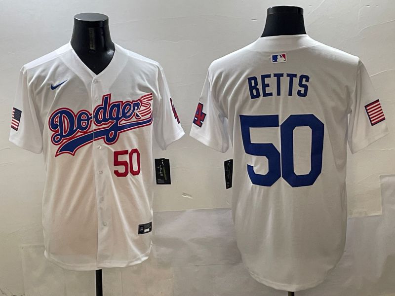 Men Los Angeles Dodgers 50 Betts White Second generation Joint Name Nike 2025 MLB Jersey style 3